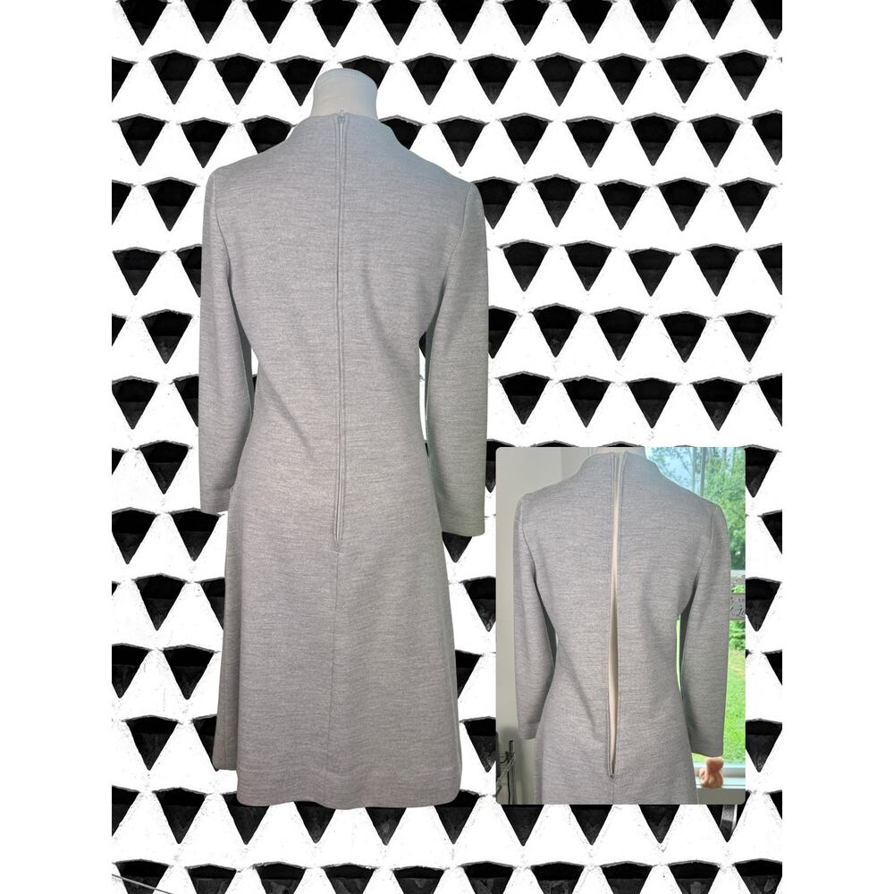 Vintage 1960s/1970s Leslie Fay Knits Gray Wool Mod A-Line Dress Size M - Picture 4 of 4